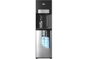 Brio ICE 420 Water Cooler Dispenser for 5 Gallon Bottle with Ice Maker, Bottom Load | UV Self Cleaning Technology, Night Light, Child Safety Lock & 2X Fast Dispense | NSF Certified - Black & Stainless