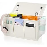 Edudif Dual-purpose Bedside Caddy Bedside Organizer, Bed Caddy with 6 Pockets, Versatile Bedside Storage Solution Magazine Remotes holder, ideal for Home, Dorm, Hospital, Crib Bed (White)