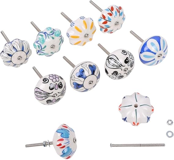 Amazon Co Jp 引き出し 用 つまみ 取っ手 おしゃれ 柄違い 10色セット ナット付き セラミック アンティーク レトロ ドアノブ ドア 取っ手 Diy 工具 ガーデン