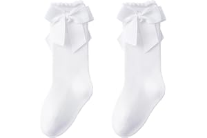 Mini Angel Baby Knee High Socks - Toddler Long Cotton Tube Stockings With Bow Ruffles for Girls - Infant Dress Socks