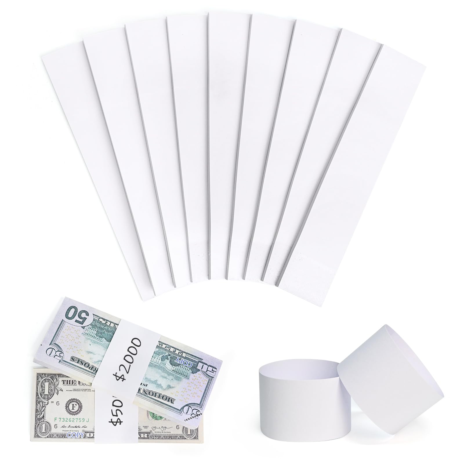 Photo 1 of L LIKED 300 PCS Money Bands, Self Sealing Currency Money Straps for Bill Wrappers, Blank, White