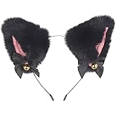Cat Ears Headband Animal Fox Ears Hairband with Bells, Halloween Cat Costume Faux Fur Ears Headbands Hair Accessories Women