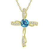 JIYVY32 Birthstone Cross Necklace for Women 14K Gold Wedding Anniversary Birthday Gift for Wife Her Protection Christian Jewelry