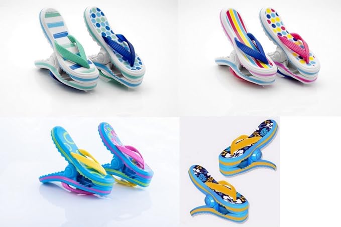 Badetuchklammern / Wäscheklammern „Boca“, Badelatschen-/Flip-Flop-Form, verschiedene Farben, 4 Paar, von Boca Clips