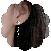 Yheakne Boho Heart Threader Earrings Love Heart Chain Earrings Silver Long Tassel Drop Earrings Heart Chain Threader Drop Earrings Jewelry for Women