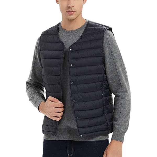 Kinkia Mens Lightweight Puffer Vest Casual Stand Collar Full