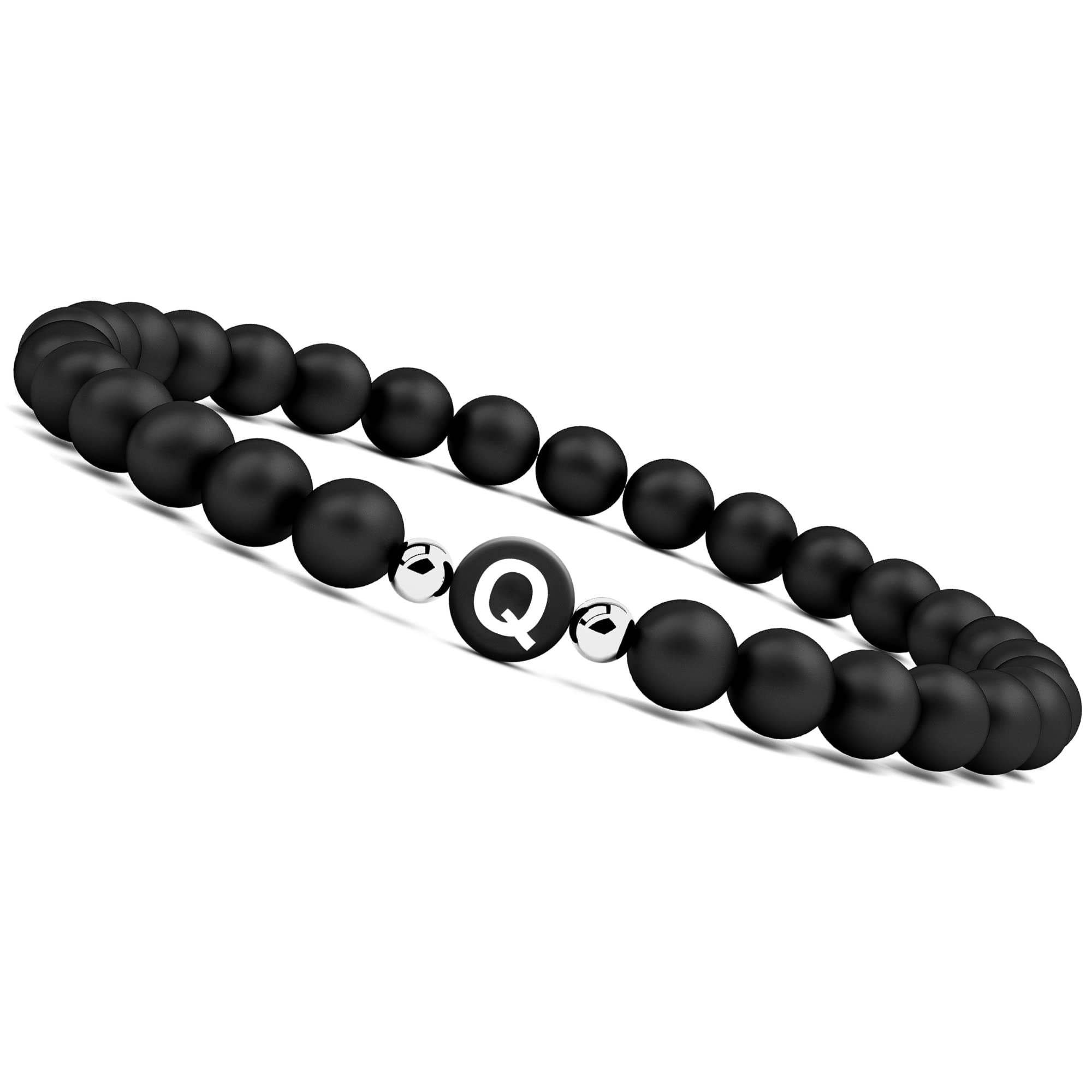 GD GOOD.designs EST. 2015 Bracelet with letters Q for couples I partner bracelet with real 6mm natural stone beads I couple gift for women and men