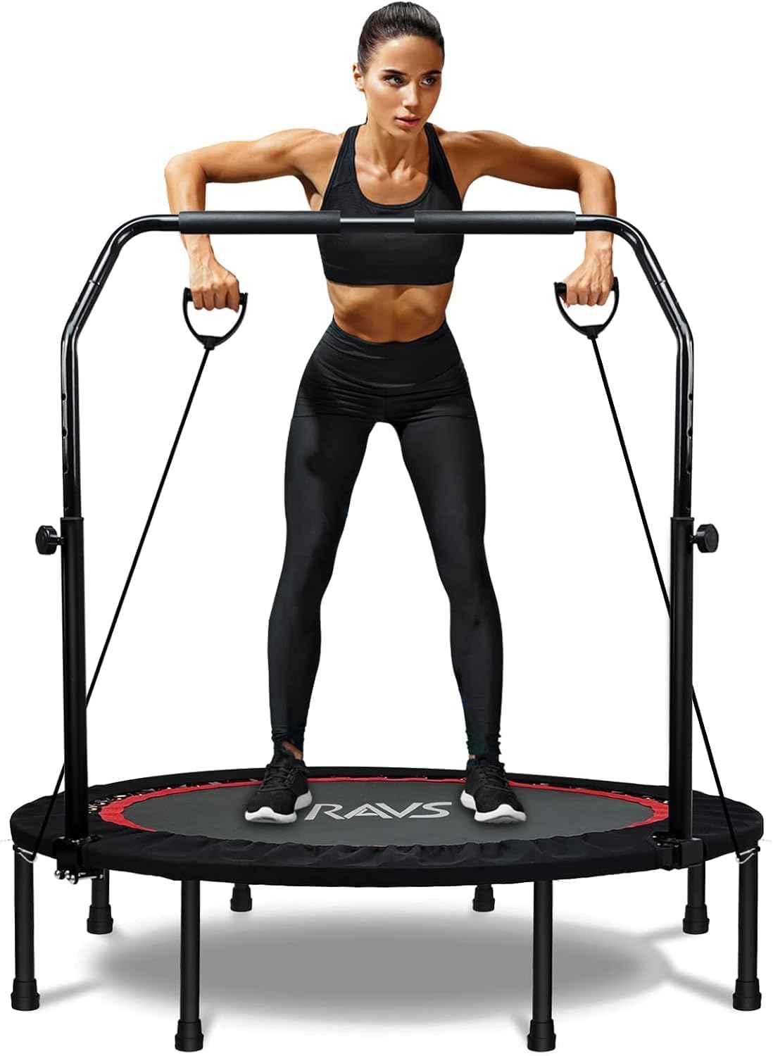 Photo 1 of RAVS Mini Trampoline for Kids Adults 40"/48" Foldable Fitness Rebounder Kids Trampoline with 5 Levels Height Adjustable Handle Resistance Bands Indoor Workout