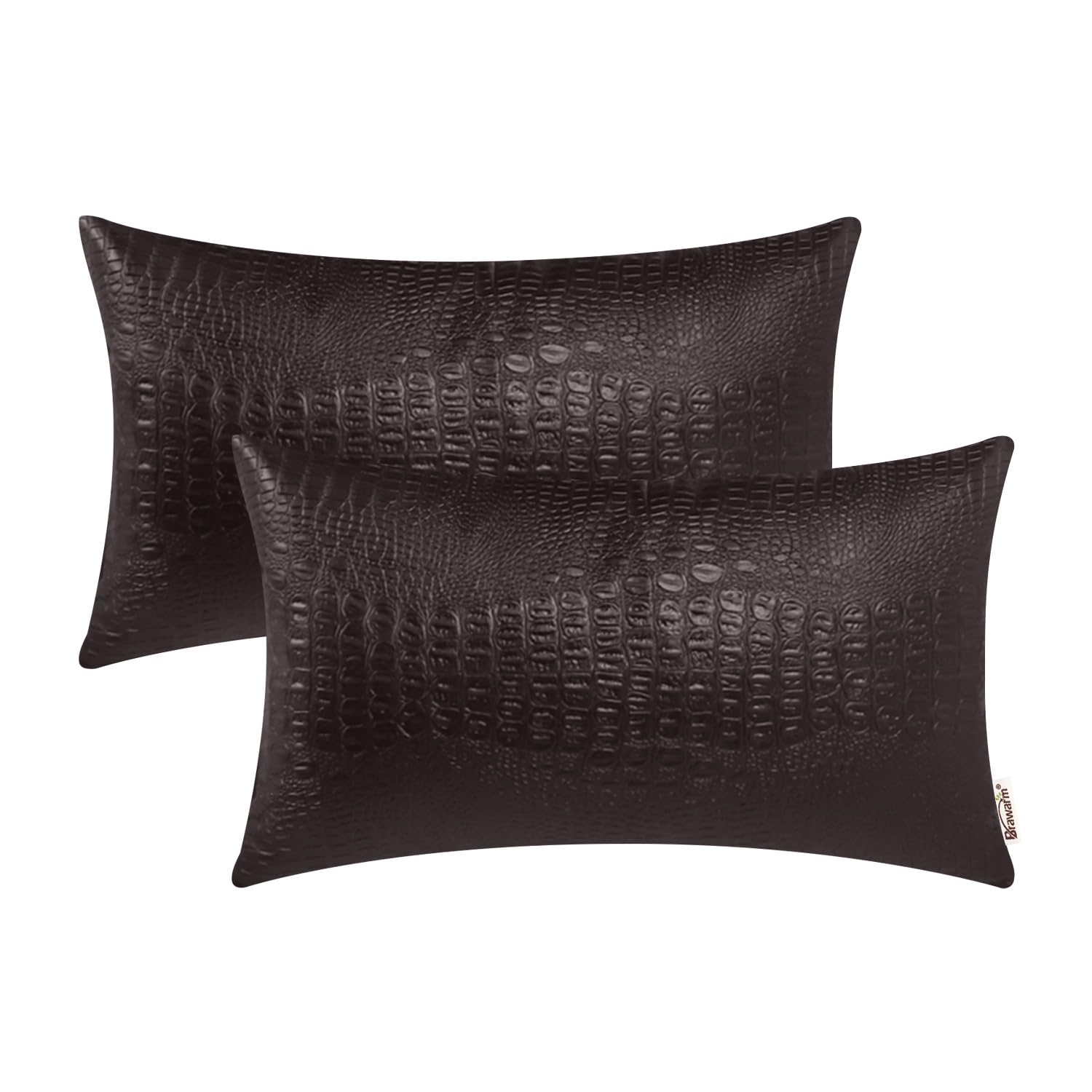 Photo 1 of BRAWARM Faux Leather Pillow Covers 12 X 20 Inches, Brown Leather Pillow Covers Pack of 2, Crocodile Leather Decorative Lumbar Throw Pillows for Living Room Couch Bed Sofa Home