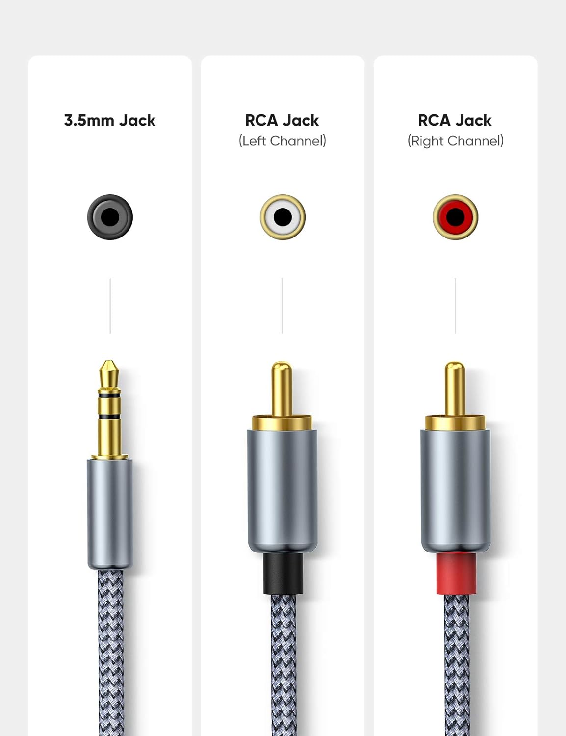 2 Pack RCA Cable, Oldboytech RCA to 3.5mm [8ft/2.4M, Hi-Fi Sound] Nylon-Braided RCA to AUX Audio Cable Compatible with DJ Controller Speaker Turntable TV Car Stereo Hi-Fi Amplifer Phone Gold-Plated: Industrial & Scientific