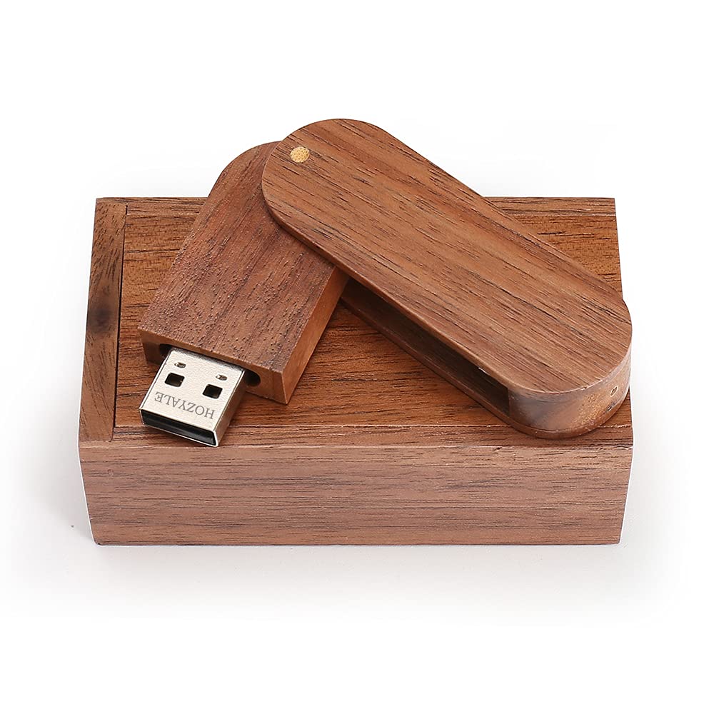 HOZYALE USB 2.0 Flash Drive Wood Memory Stick USB Stick 32GB Data Storage Rotate Pendrive with Wooden Box