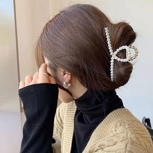 Amazon.com : KOLONAMS Hair Claw, Pearl Hair Clip, Strong Hold Hair