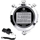 Stopwatch Timer, Digital Stop Watch with 0.01second &amp; 0.001second Timing, Metal 10/100/400 Laps Memory, Rolilink Large dispaly Alarm Clock for Coach Sports Running Marathon