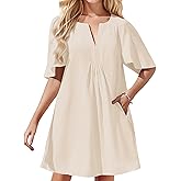 Kedera Women Casual Summer Dresses 2024 Spring V-Neck Oversized Flutter Sleeve Solid Mini Dresses Khaki, Large