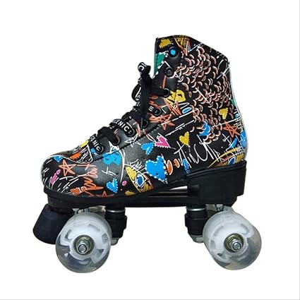 Amazon Com Zlsanvd Roller Skates Graffiti Roller Skates Two Line Skating Shoes Double Line Skates Women Men Adult White Wheels Size 43 Sports Outdoors