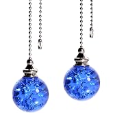 2PCS Blue Pull Chain Crystal Glass Ice Cracked Ball Pull Chain for Ceiling Fan Light Decoration 50cm Extension Chain