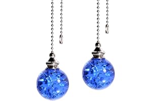 LONGSHENG - SINCE 2001 - 2PCS Blue Pull Chain Crystal Glass Ice Cracked Ball Pull Chain for Ceiling Fan Light Decoration 50cm Extension Chain