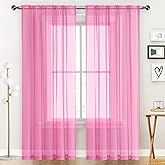 SpaceDresser Basic Rod Pocket Sheer Voile Window Curtain Panels Pink 1 Pair 2 Panels 52 Width 84 Inch Long for Kitchen Bedroom Children Living Room Yard（Pink, 52W x 84L）