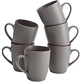 famiware Venus Coffee Mugs for 6, 14 oz Mug Set, Dringking Cup with Handle for Coffee, Tea, Cocoa, Milk, Dark Grey
