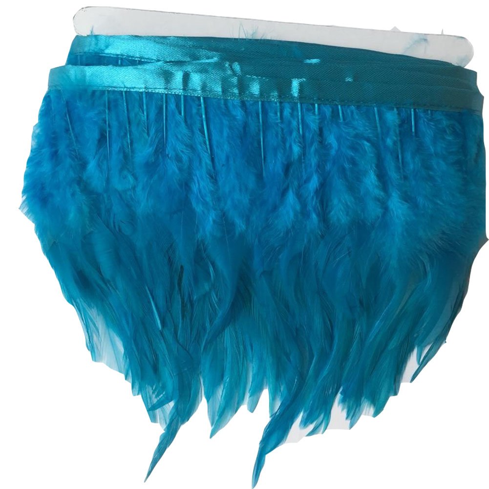 KOLIGHT Pack of 2m Natural Rooster Hackle Feather Trim Fringe 10-15cm in Width DIY Decoration (Sky-blue)