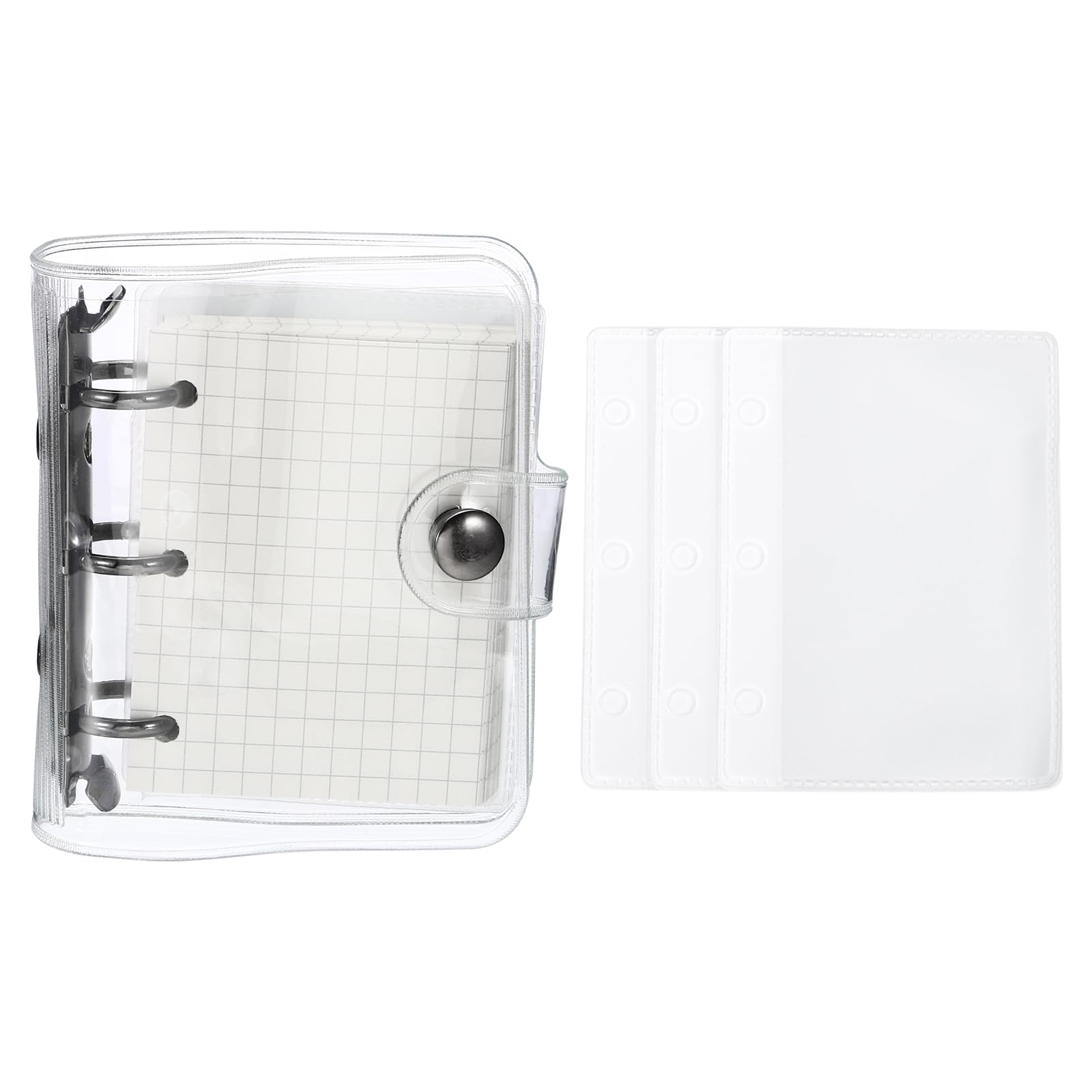 PATIKIL Clear 3 Ring Binder Cover, PVC Notebook Binder Mini Refillable Loose Leaf Folder Planner with 80 Sheets Paper, Black