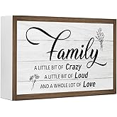 Family a Little Bit of Crazy Wooden Box Sign Decor,Rustic Family Saying Wooden Block Plaque Sign for Home Farmhouse Living Room Bedroom Shelf Desk Table Wall Decor