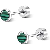 ZDE Titanium Flatback Earrings for Women Turquoise/Black Oxy/Malachite Stud Earrings Flat Back Ladies Earstuds Hypoallergenic Cartilage Flatback Earring 4MM/5MM