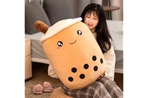 hitoshe Boba Plushie, 27.5 in Boba Plush Pillow Toy Gifts for Kids, Valentine, Christmas (Brown Round Eye)