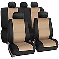 FH Group Car Seat Covers Full Set Neoprene-Universal Fit, Automotive Seat Covers,Low Back Front Seat Covers,Airbag Compatible,Split Bench Rear Seat,Washable Car Seat Cover for SUV,Sedan Beige