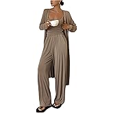 winkbay Women's 3 Piece Lounge Sets Ruched Camisole Top and Pants Pajama Set with Long Cardigan