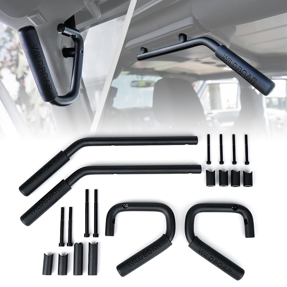 Photo 1 of Xprite 4-Piece Front & Rear Aluminum Grab Handles Kit, Heavy-Duty Roll Bar Grab Handles Compatible with 2007-2018 Jeep Wrangler JK JKU 2/4 Door, Rugged Off-Road Interior Accessory (Black)