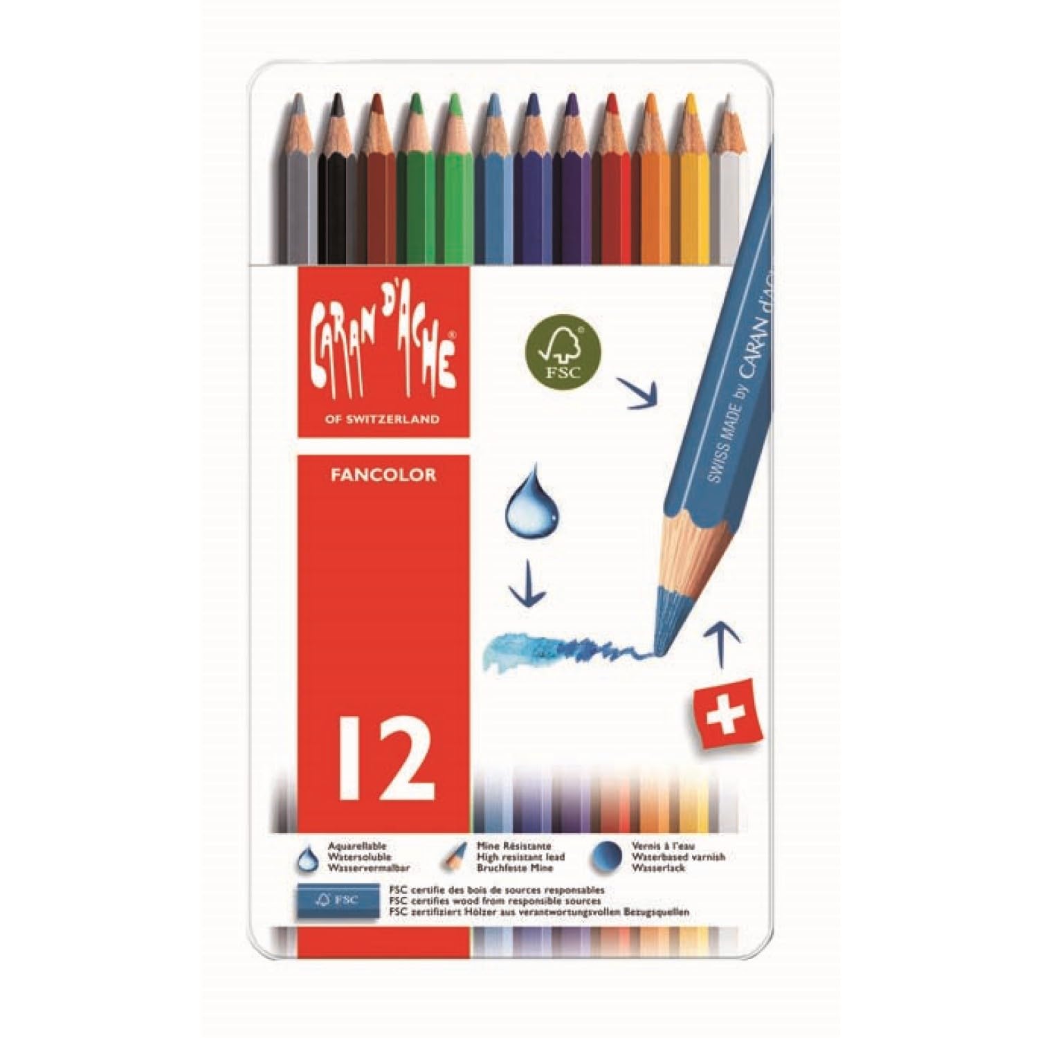 Creative Art Materials Caran D'Ache Fancolor Water Soluble Pencils, Multi-Colour