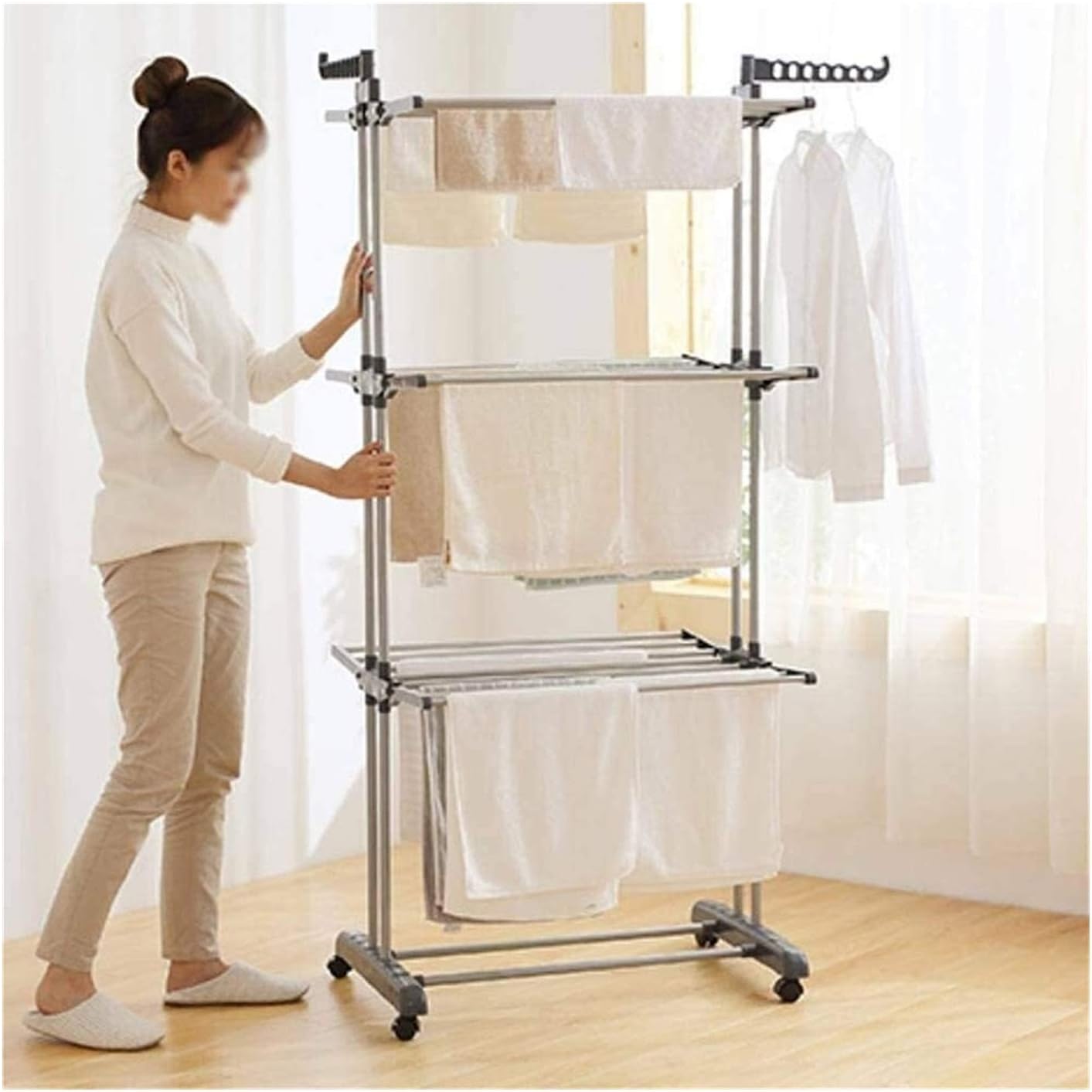 yxx Percha Ropa de Secado de Ropa, 3 Niveles de lavandería Plegable de