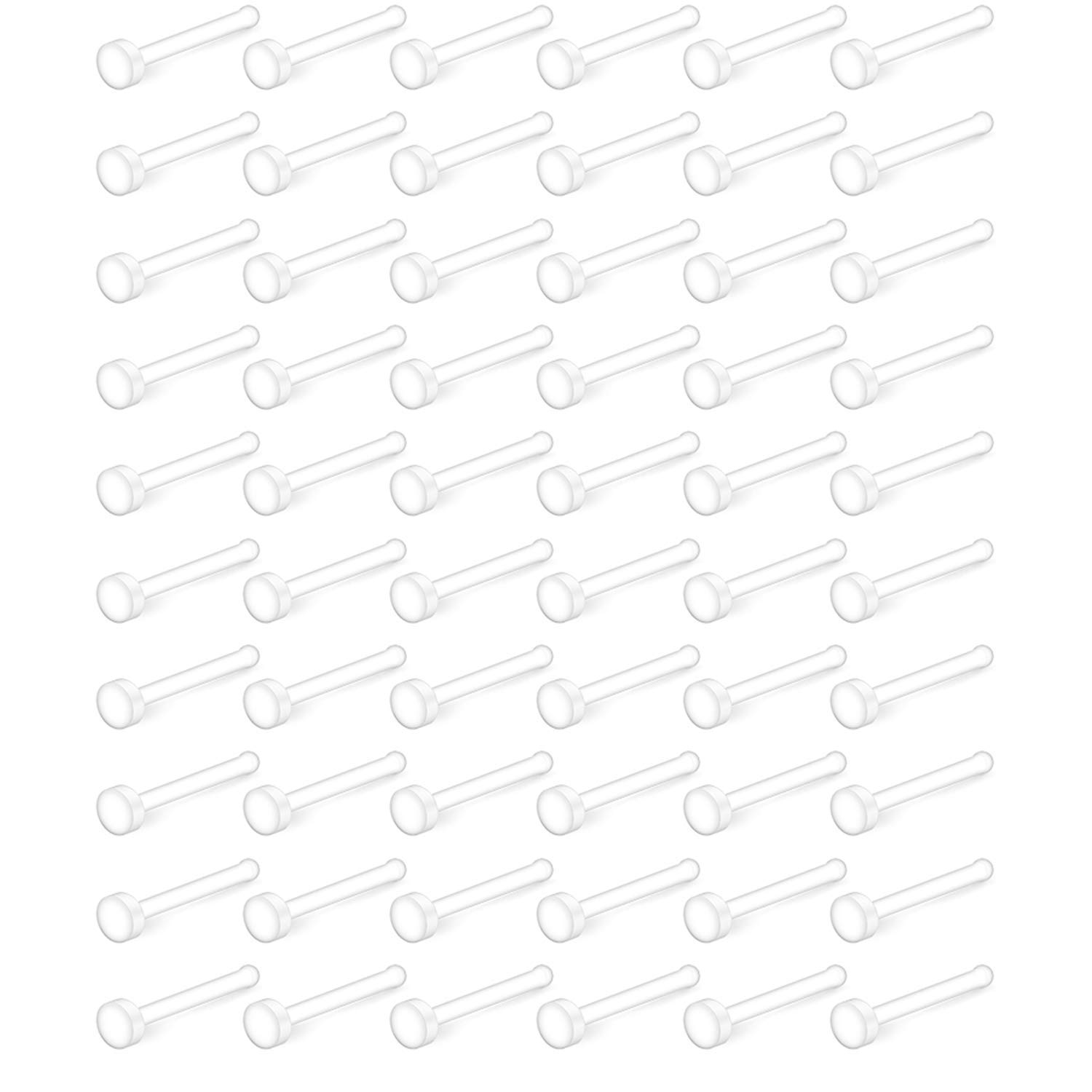 Rajnard 22G Clear Nose Stud Bone Pin Studs Retainers Body Jewelry Piercing Top Flat 3mm 60 PCS