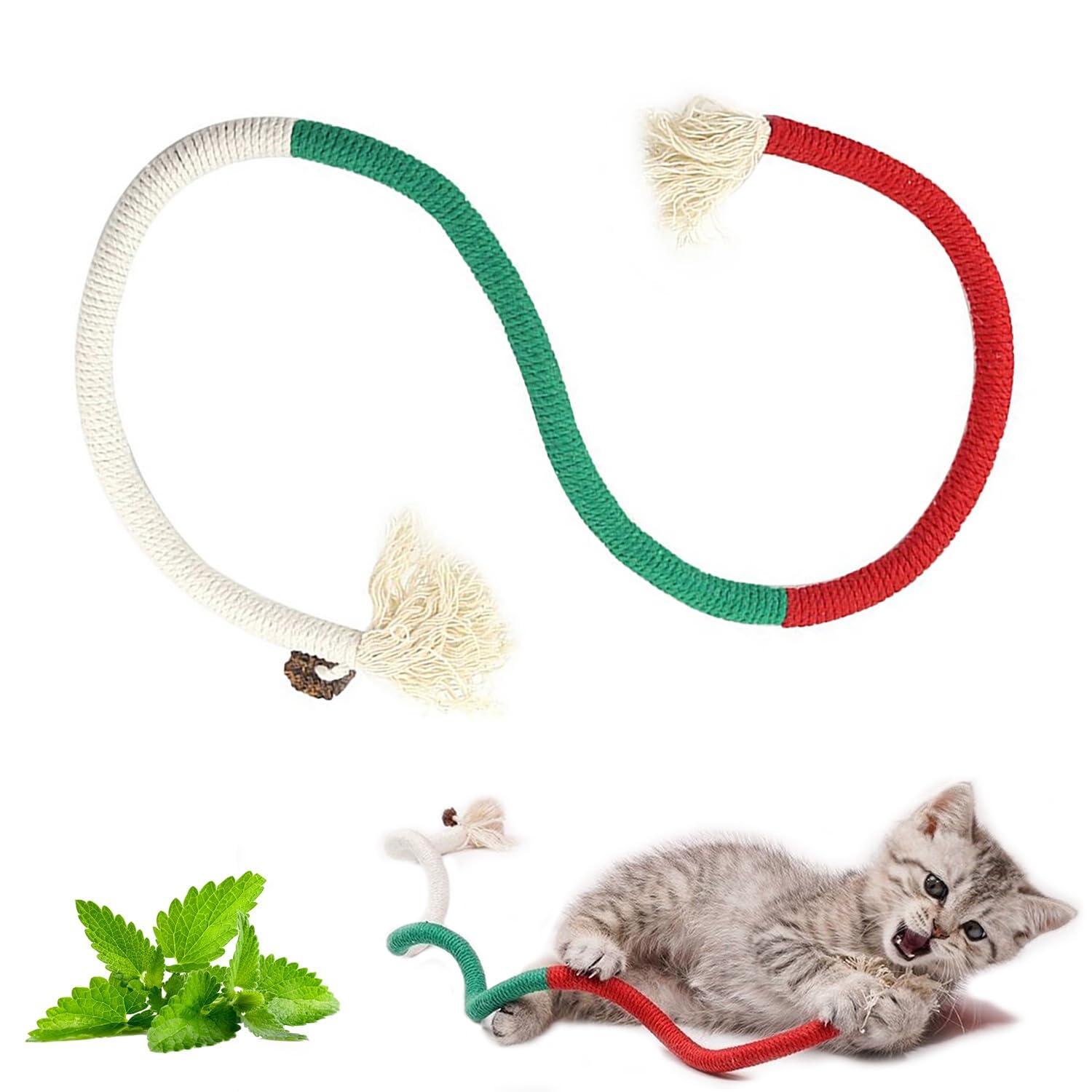YANGCHUN Catnip Toy Bite Rope, Interactive Cat Toy for Indoor Cats, Kitten Teething Chew Toy Rope, Filled Natural Catnip Cat Chew Teeth Cleaning Stress Release Catnip Cotton Rope Toys-Green