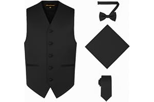 Oliver George 4pc Men's Solid Formal Suit Waistcoat Tuxedo Dress Vest Necktie Bowtie Handkerchief Set for Suit or Tuxedo