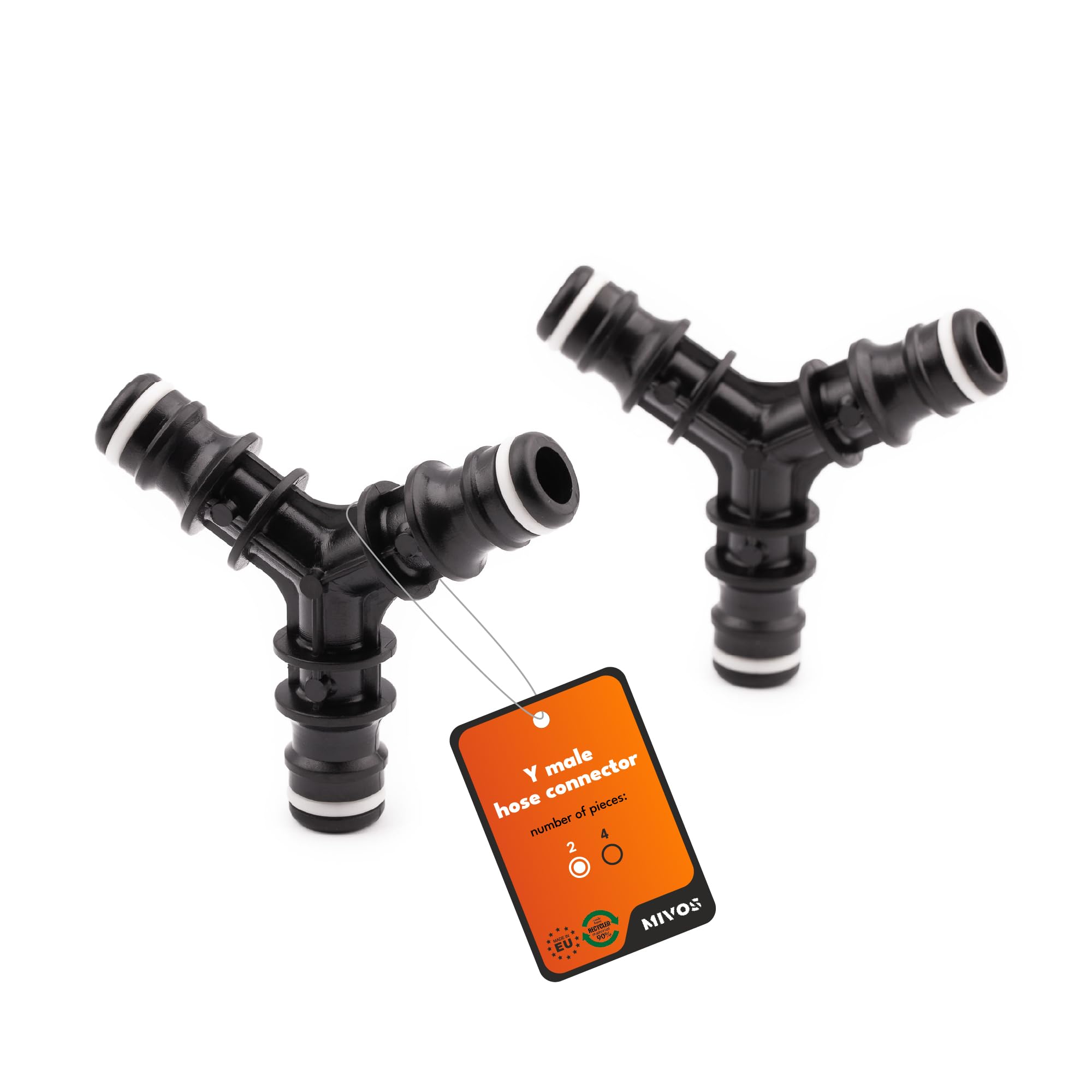 MIVOS 2 x Hose Connector Y Piece for Connecting Garden Hoses, Y Connector for Hose Junction, Hose Coupling, Made from 90% Recycled Plastic, Made in EU