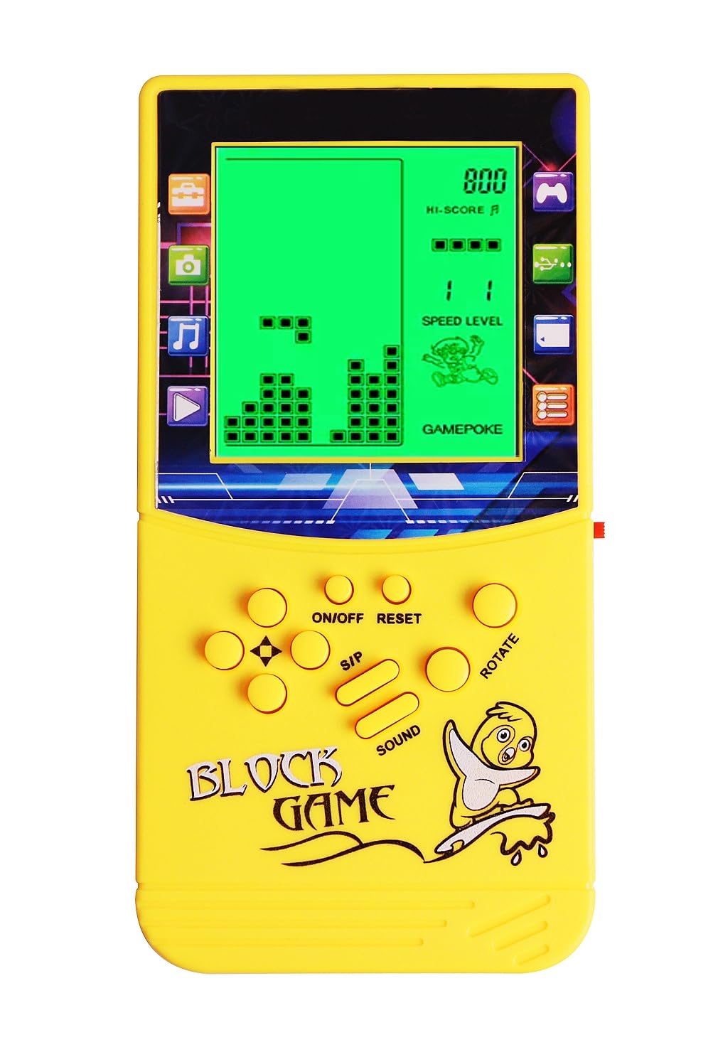 HLF New large screen brick game console green backlight built-in 23 multi-mode block games classic nostalgia puzzle speed and difficulty can be adjusted Suitable as a gift for kids (Yellow)