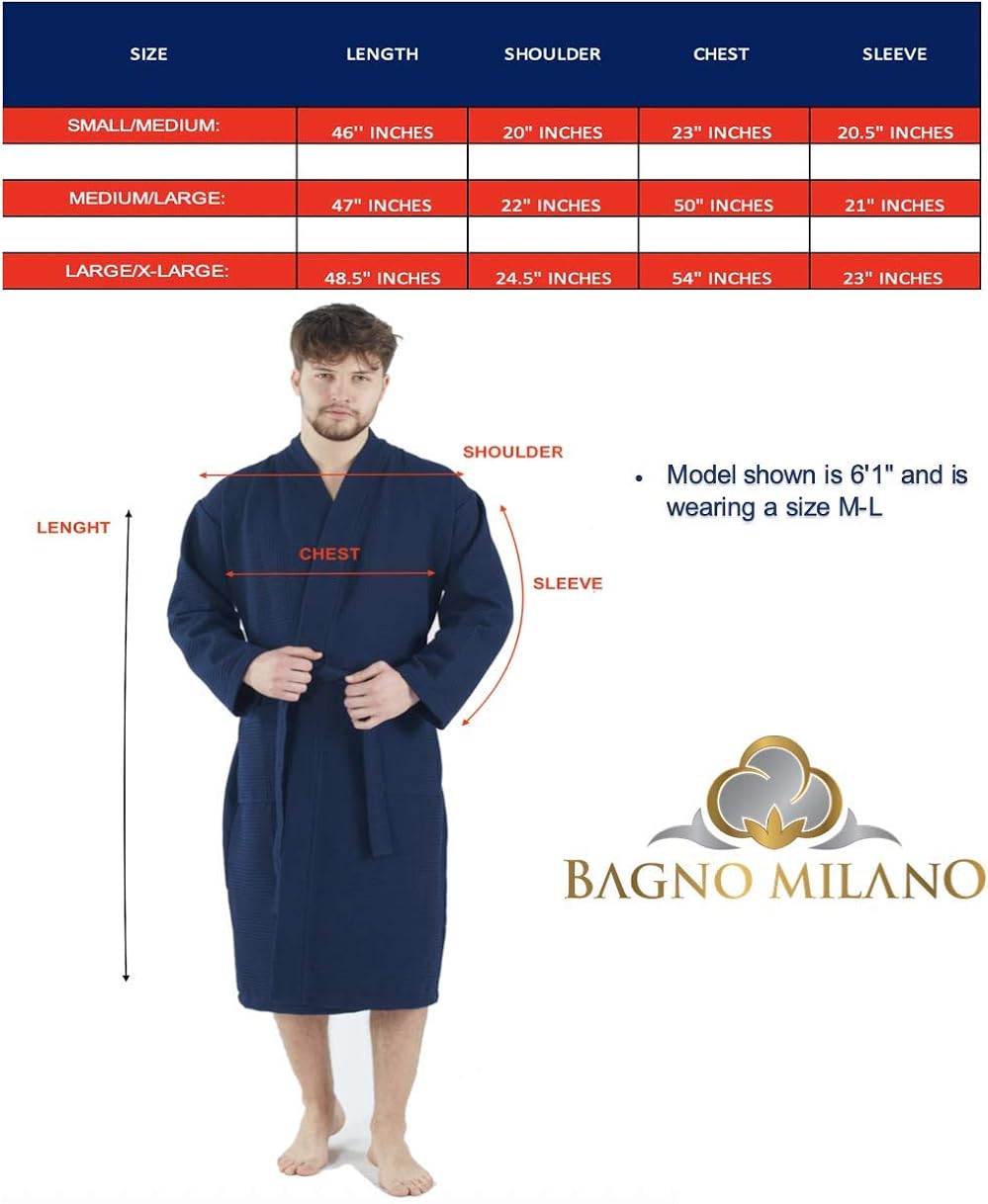 Bagno Milano Mens Waffle-Knit Bathrobe – Lightweight Hotel Spa Robe, Made in Turkey at  Men’s Clothing store