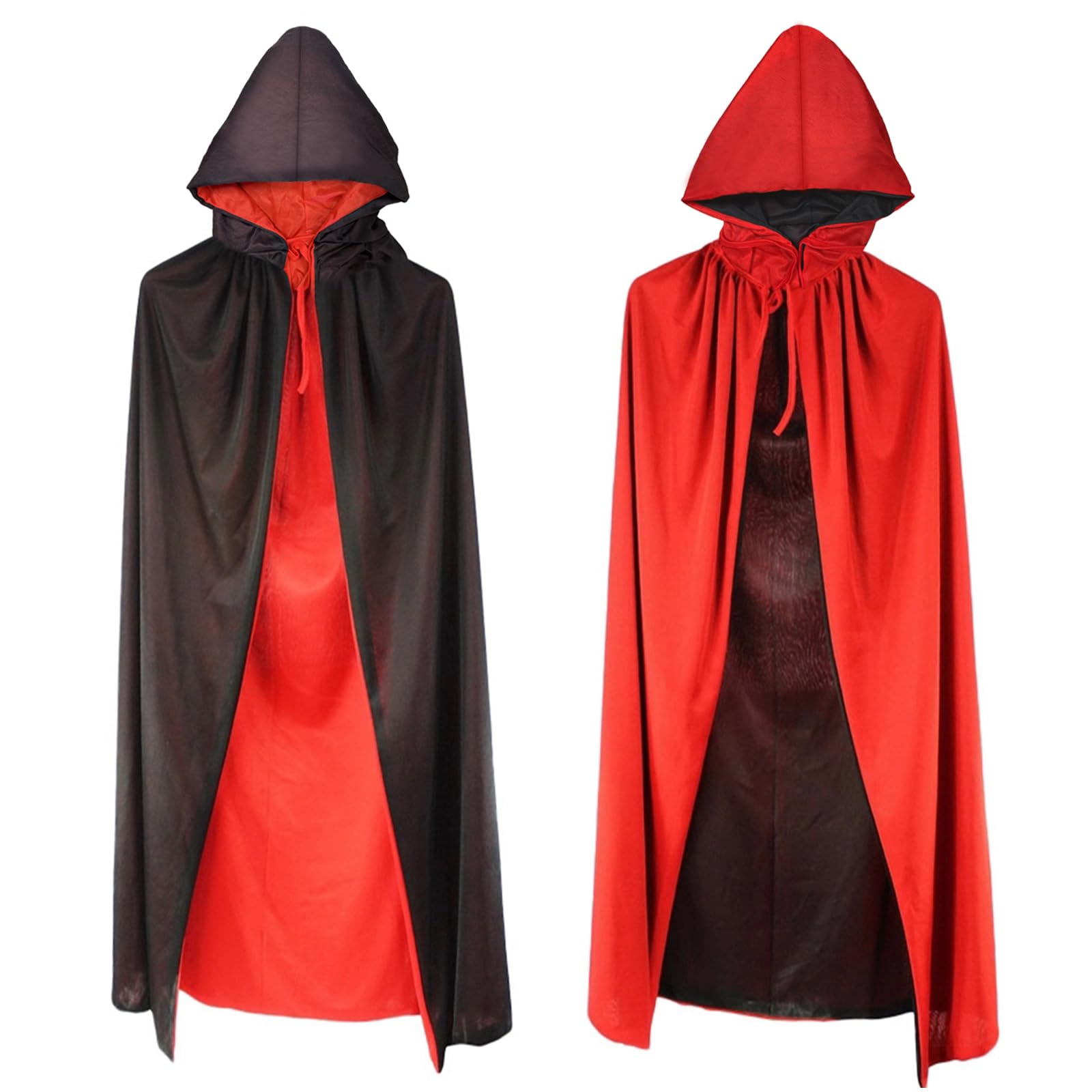 Jsdoin Halloween Hooded Cloak - Vampire Cape for Adults/Kids, Two-Sided Red Black, Masquerade Party Cosplay Costume (Clothing length 120cm)