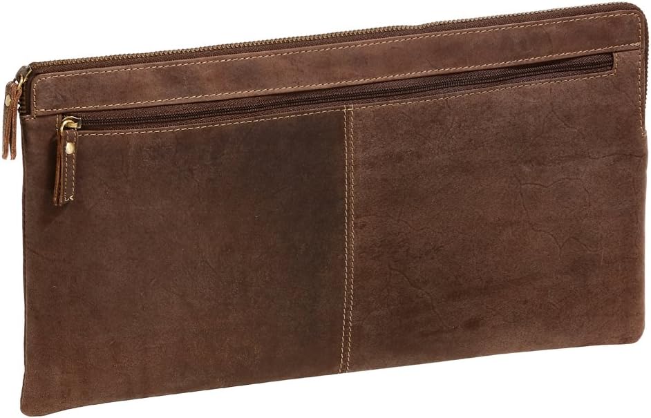LEAS Bank Deposit Bag Extra Big Vintage-Style, Genuine Leather, Brown Special-Edition