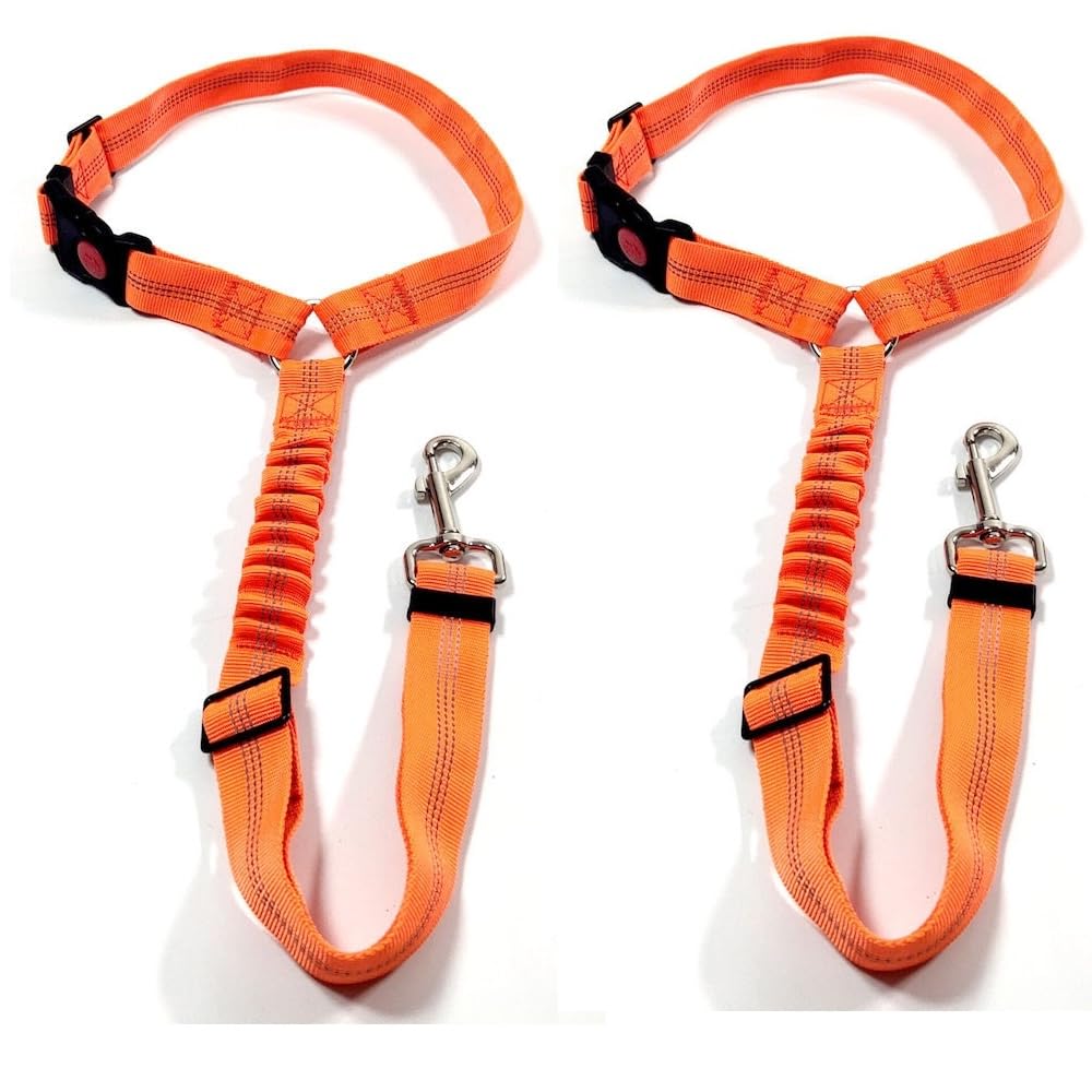 GoBuyer Dog Car Headrest Seat Belt 2 Pack for Pet Dogs Safety Harness Travel Accessories in UK, with Adjustable Heavy Duty Nylon and Anti Shock Elastic Bungee Buffer (Orange)