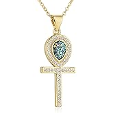 HZMAN Coptic Ankh Cross Necklace for Women Dainty 14K Gold Plated Cubic Zirconia Egyptian Cross Pendant Necklace Jewelry Gift