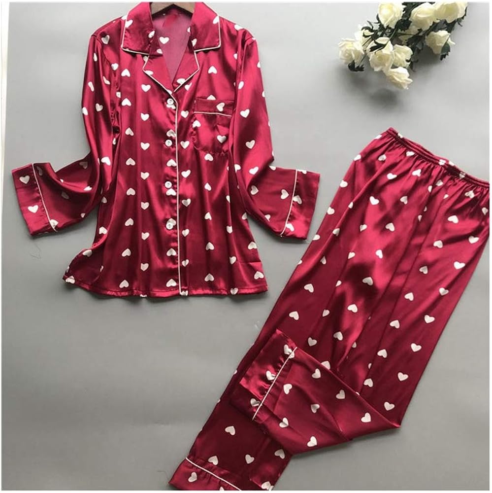 Amazon Com Summer Pyjamas Silk Feather Print Women Pajamas Sets Lady Long Sleeve Nightwear Clothing
