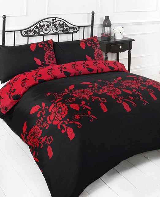 SUPER KING SIZE DUVET COVER BED SET BLACK & RED EASY CARE BEDDING Amazon.co.uk Kitchen & Home