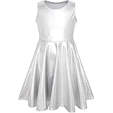 LUCKYGAL Girls Metallic Dresses Sparkly Shiny Party Twirl Dress Sleeveless Outfits