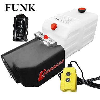 Hydraulikaggregat, Hydraulikpumpe mit 7 Liter Tank und Kabelfernbedienung + Funkfernbedienung, 12V 180 bar 2000 Watt (1 x Fun