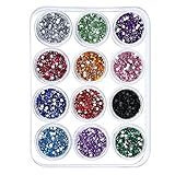 eBoot 12 Colors Nail Art Decorations Nail Stone Rhinestones with 12 Pack Small Container Pots, 6000 Pieces