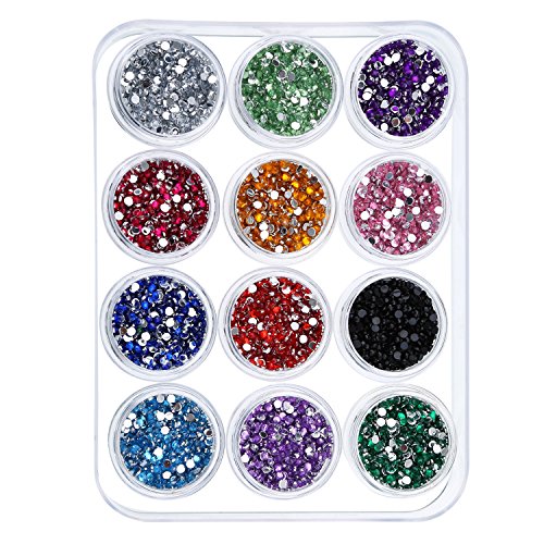 eBoot 12 Colors Nail Art Decorations Nail Stone Rhinestones with 12 Pack Small Container Pots, 6000 Pieces