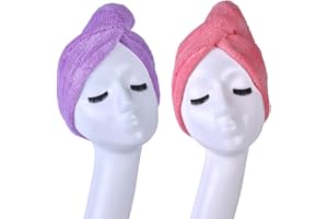 YYXR Microfiber Quick Drying Hair Towel Wrap - Super Absorbent Drastically Reduce Hair Drying Time(2-Pack Rose &Purple)